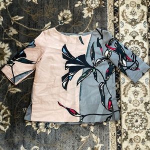 Marni silk blend top monstera fig plant print pink blue sz 38 Small